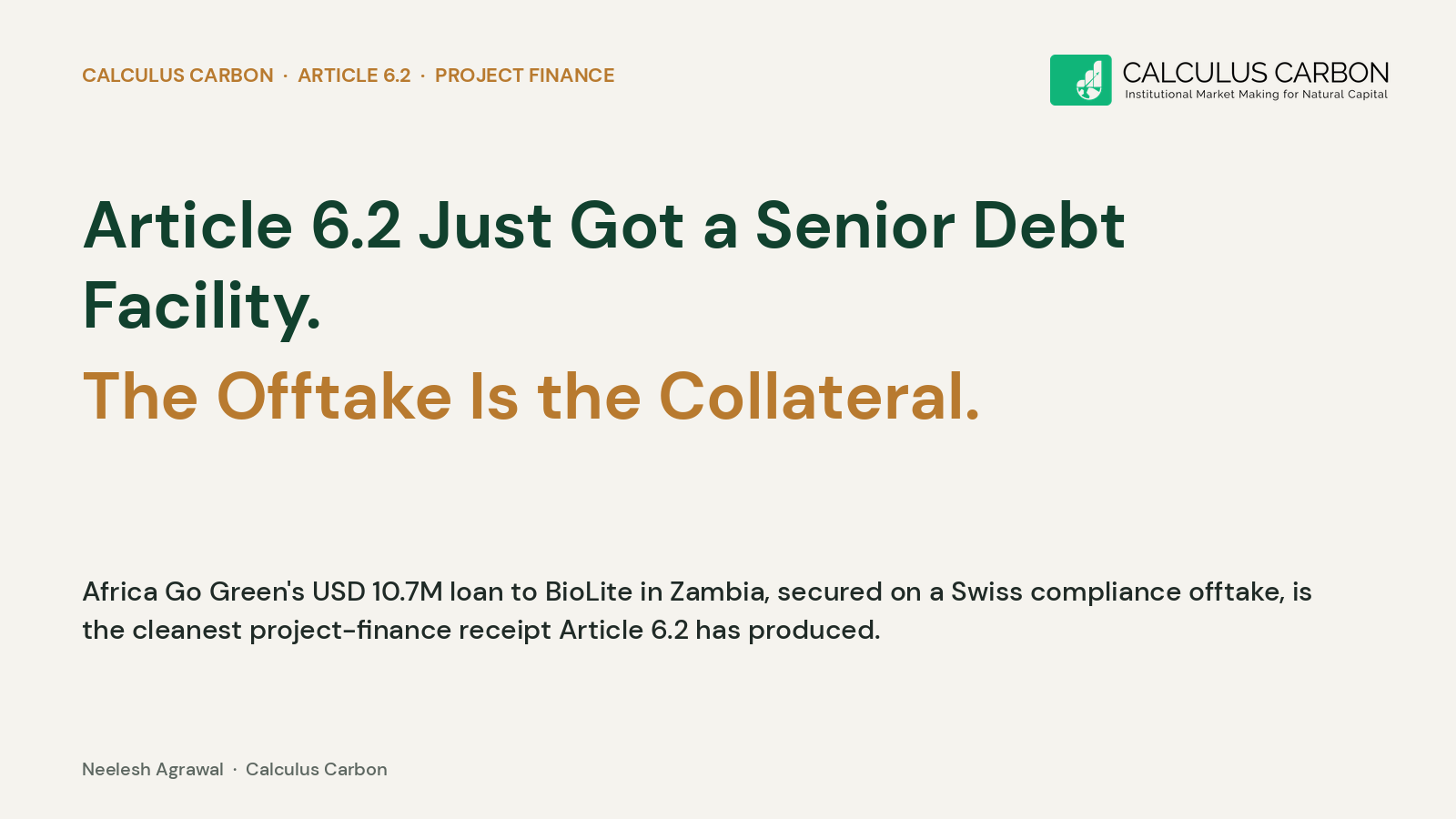 Article 6.2 Just Got a Senior Debt Facility. The Offtake Is the Collateral.