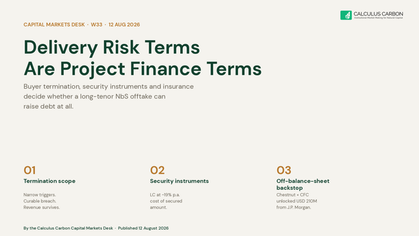 Delivery Risk Terms Are Project Finance Terms, Calculus Carbon capital markets desk cover card.