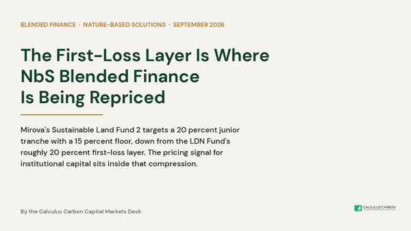 First-loss layer where NbS blended finance is being repriced. Calculus Carbon analysis.