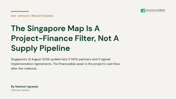 Singapore Article 6 map is a project-finance filter, not a supply pipeline. Calculus Carbon.