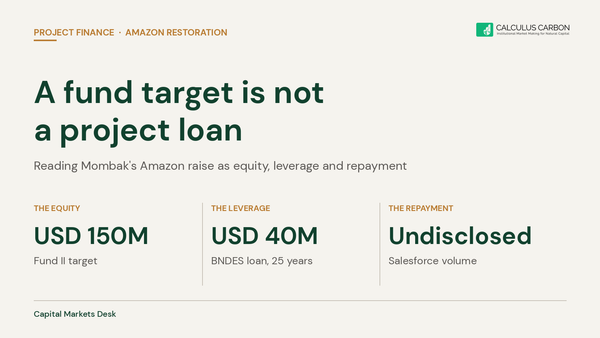 A fund target is not a project loan. Mombak's Amazon raise read as equity, leverage and repayment.